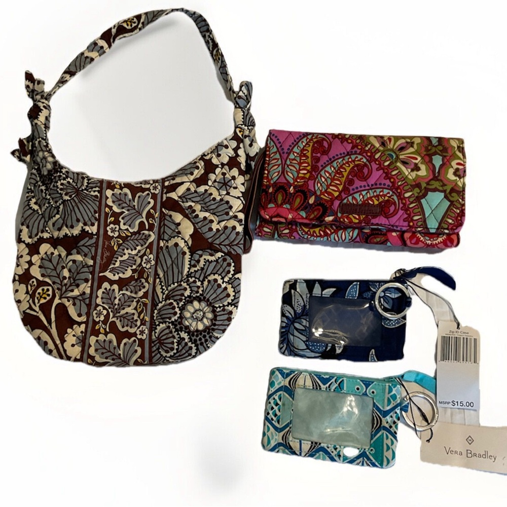 Vera Bradley Bundle 2 Zip ID Trifold Wallet Organizer Olivia Slate Blooms Purse